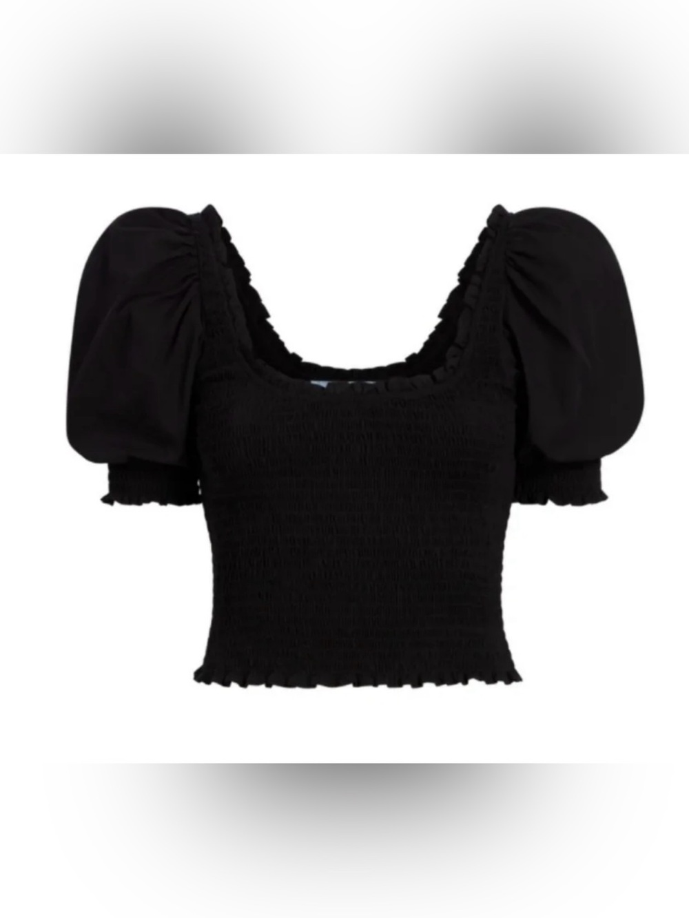 Hill house Black Puff-Sleeve Smocked Square-Neck Top